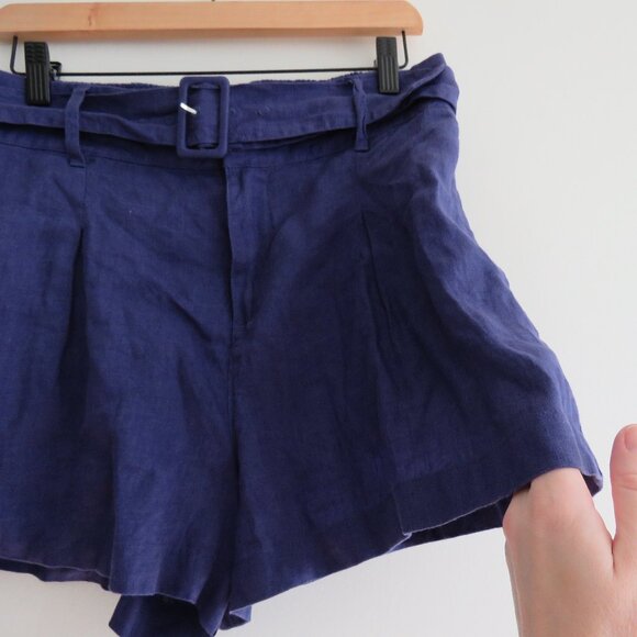 JOIE 100% Linen Belted Pleated Pocket Shorts in Purple Preppy - Size M - Picture 8 of 13